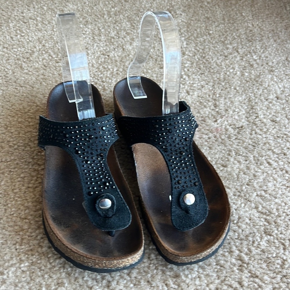 Modabella Italian Leather Birks black sandals beach travel size 6